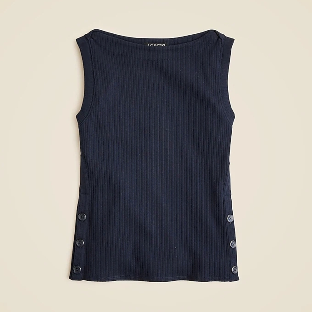 J. Crew Women's Blue Ribbed Buttoned Tank Top